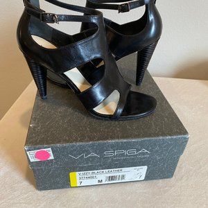 Via Spiga Izzy Black Leather High Heel Sandals - Size 7M - Great Condition!